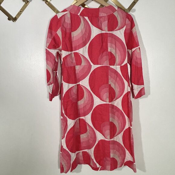 Boden Shift Dress Size 6L 6 Long 100% Linen Split Neck Pink Print Mod Coastal - Picture 9 of 9